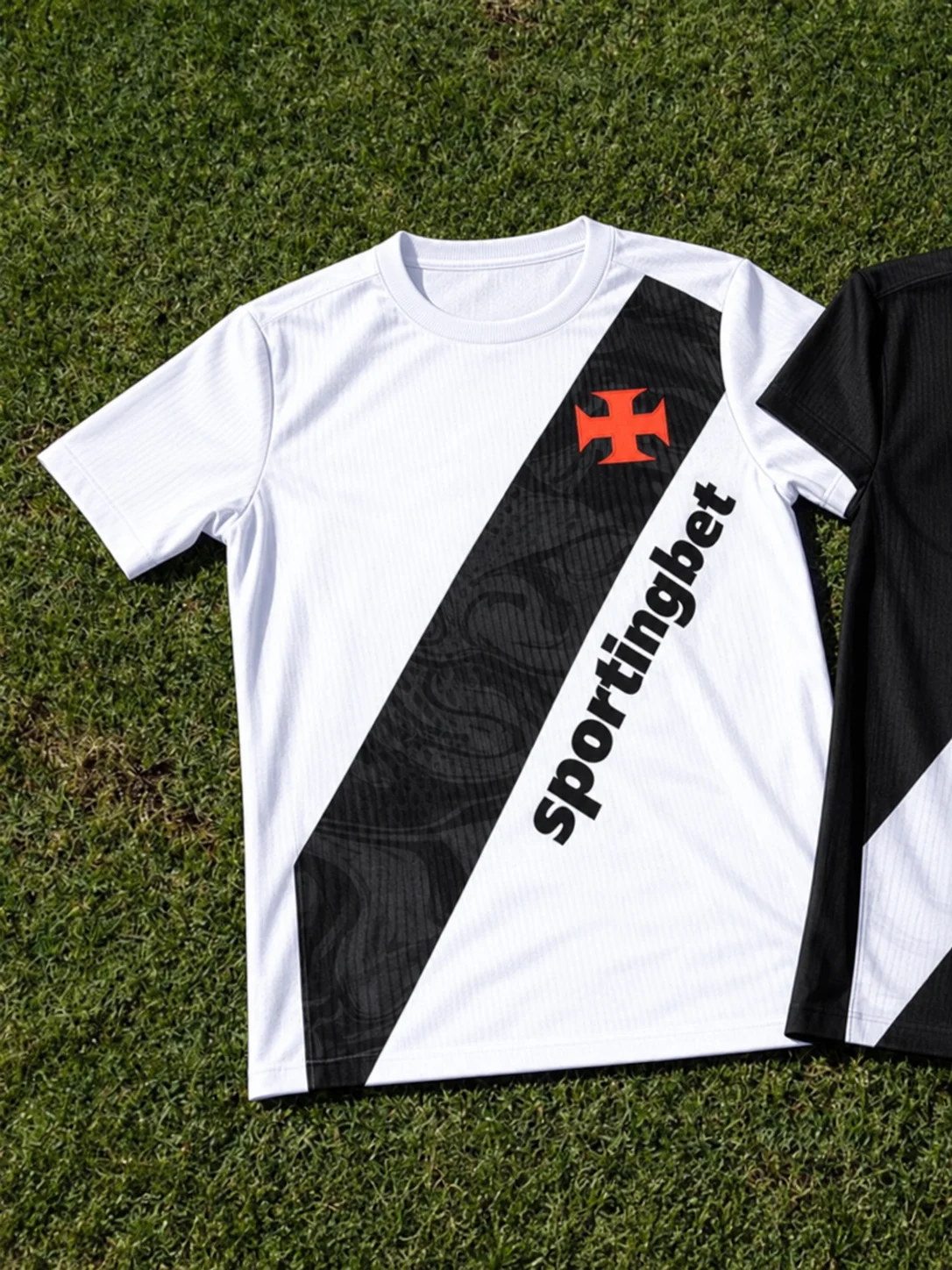 Vasco da Gama 26-27 Heim-Fußballtrikot Schwarz-Weiß mit Schärpe Herren Rundhals Kurzarm Fußballtraining – Detail 5