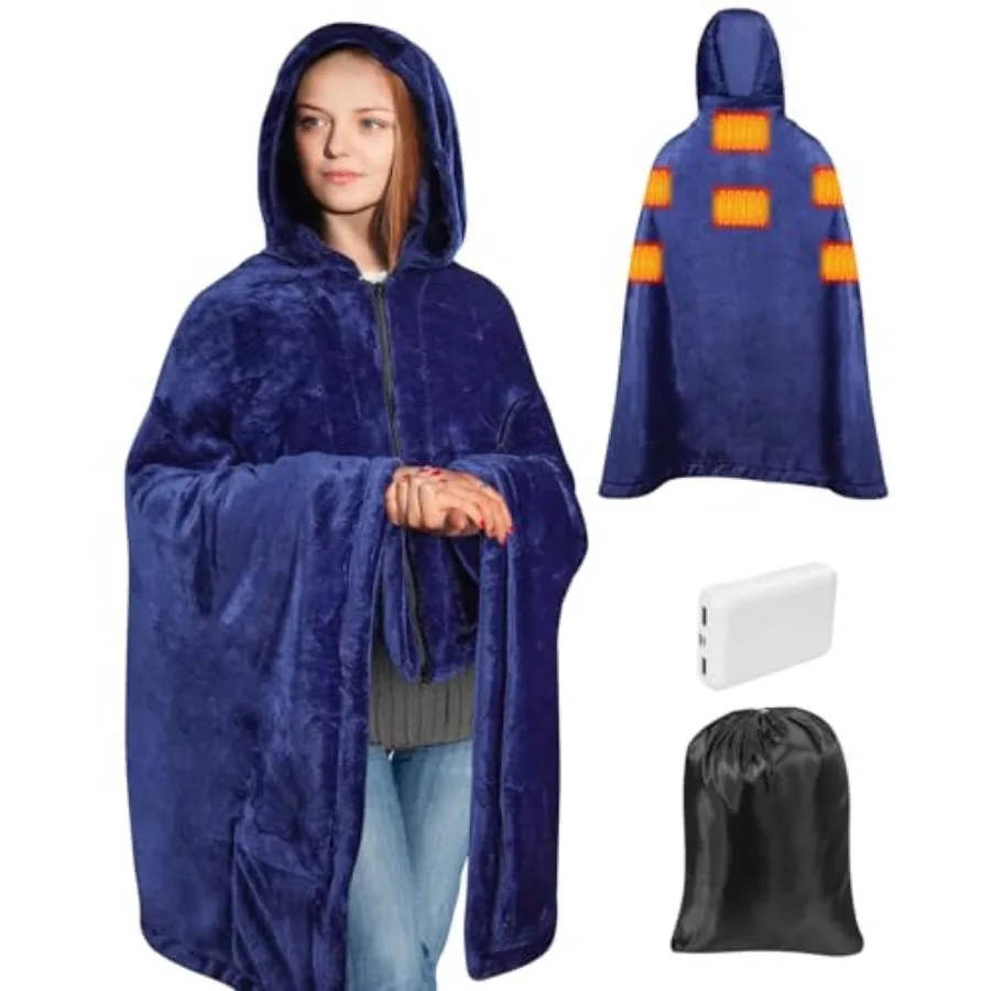 

Cordless Wearable Heated Blanket, 10000mah Heated Blanket Battery Operated with Hood, USB Heating Throw Shawls Portable Electri