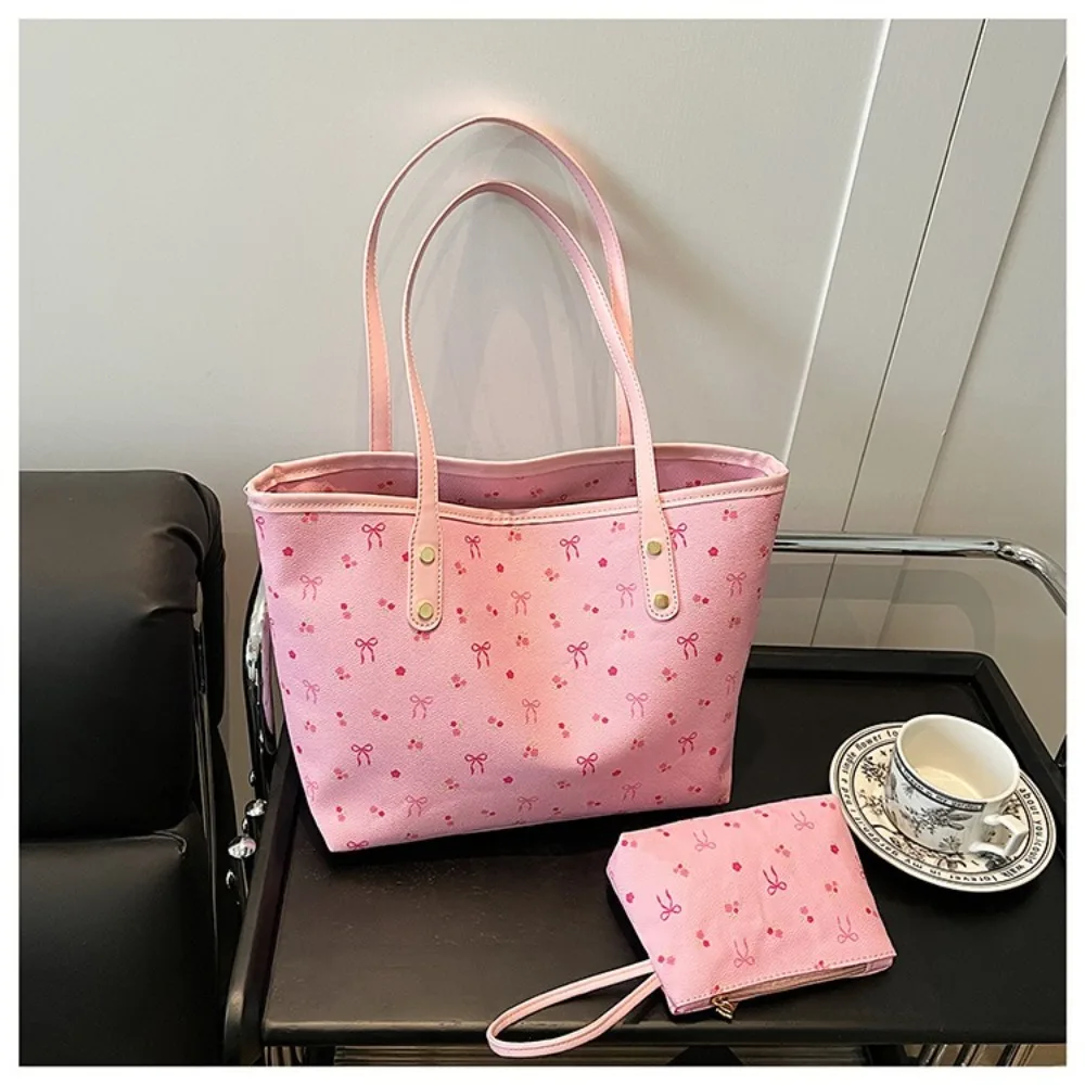 Zipper Closure Large Capacity Tote Handbag Bow Design Soft Material Shoulder Purse Simple Design Trendy Style Armpit Purse