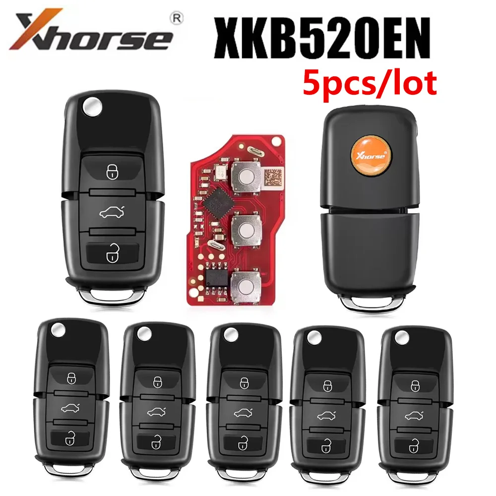 5PCS Xhorse XKB520EN Second Generation Replaced of XKB501EN Wire Remote Key for VW B5 Flip 3 Buttons Supports Wireless Program