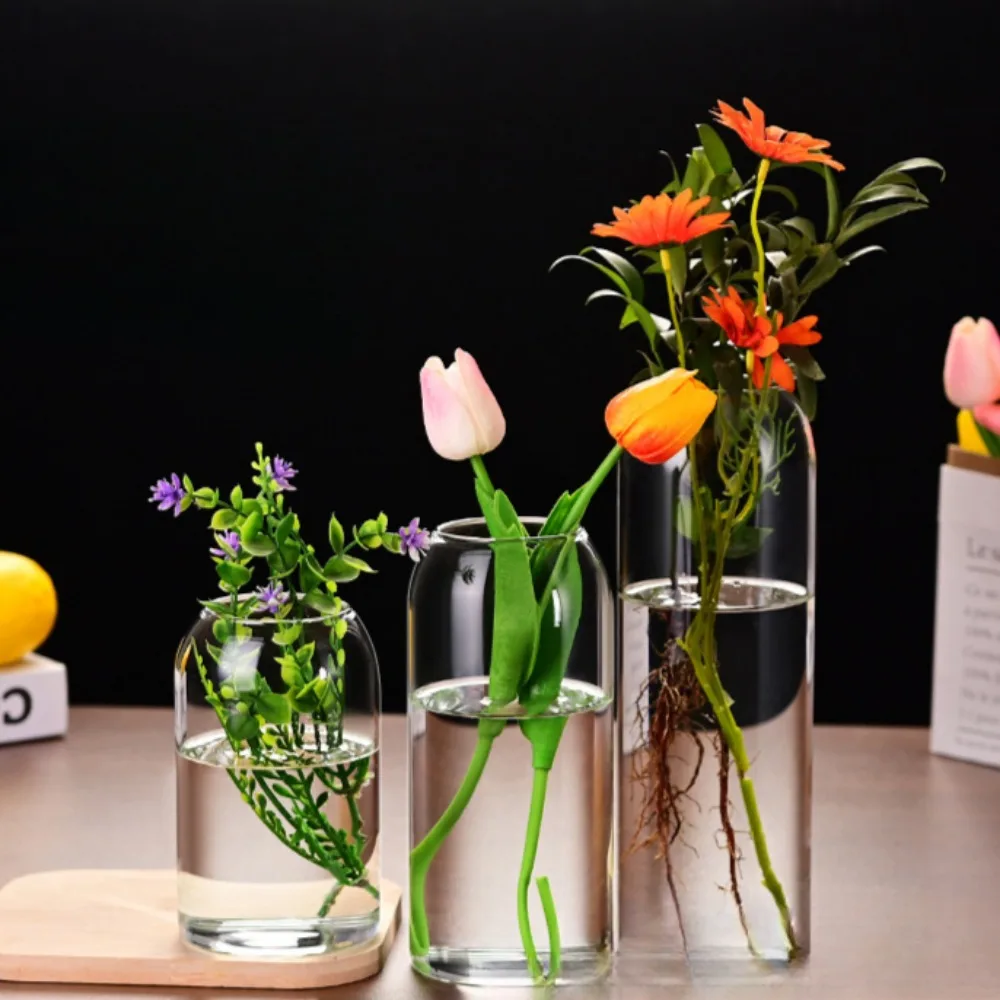Einfache moderne Blumenvase aus Glas, Heimdekoration, Hydrokultur-Pflanzenflasche, Desktop-Dekoration für Hochzeit, Empfang, Familie – Detail 14