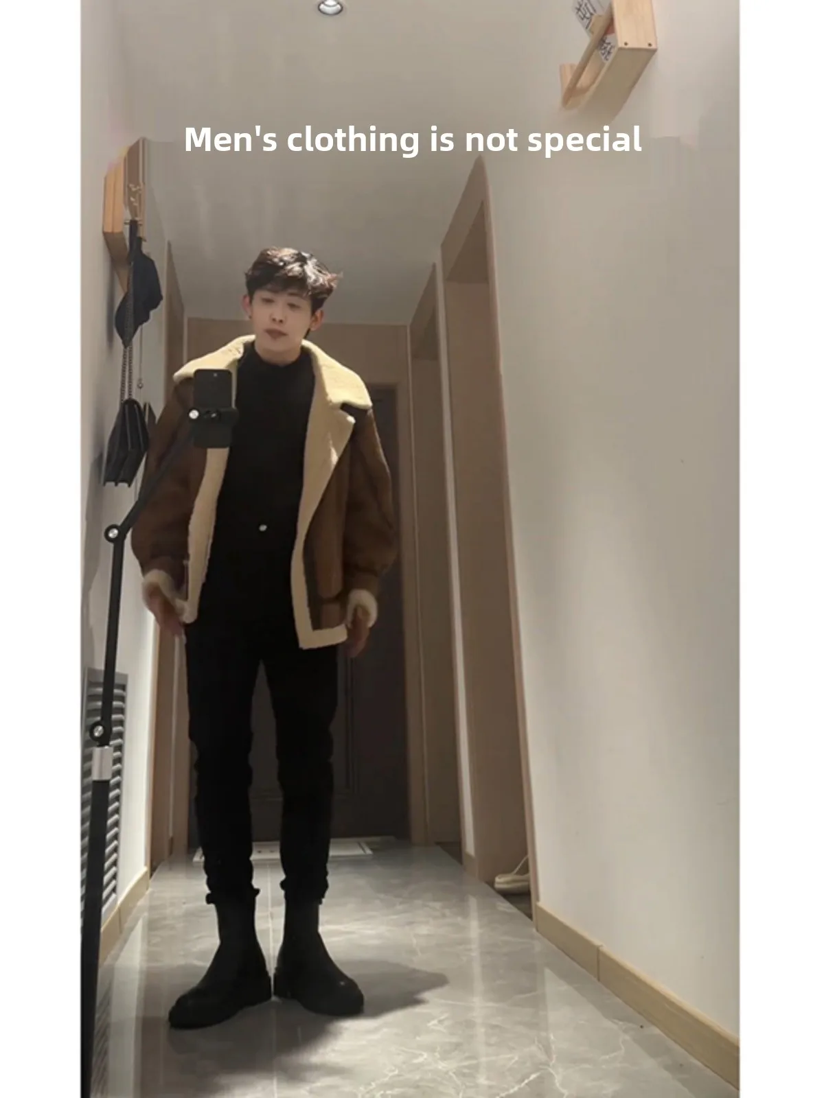 Men's Slim Fit Fce Lined Straight Leg Pants for  Boots Autumn Winter Faionable Casual Trousers for College Students