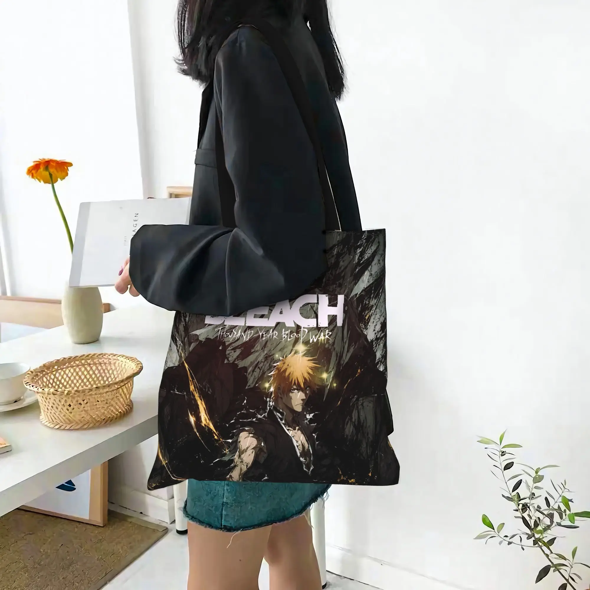 Fashion Bleach Anime Women's Bag Shopping Bag Shonen anime Canvas Tote Bag Women'S Shoulder Handbag Christmas Gift