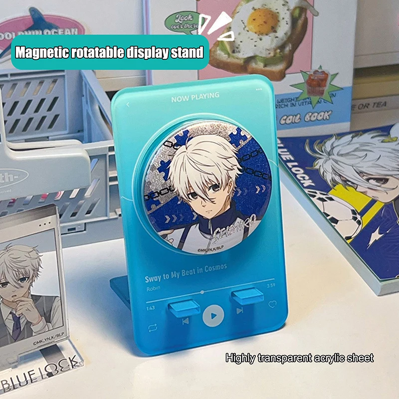 1PC Manga Game Fans Souvenir Color Music Player Acrylic Round Metal Badge Rotate Display Stand Baji Guzi Holder Desktp Ornament