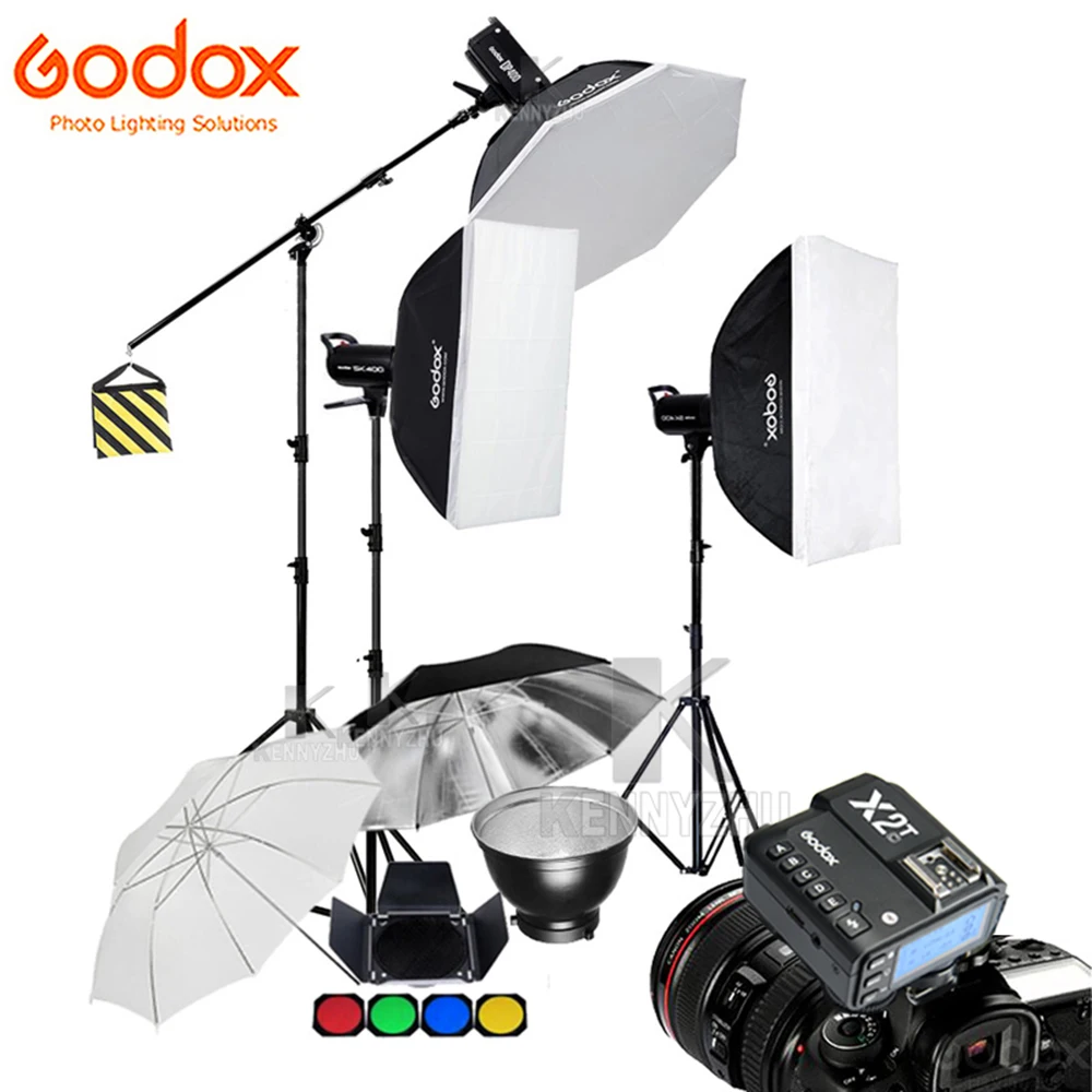 

Godox DP600II 600Ws +2x SK400II 400Ws 2.4G Wireless X1 Trigger Photo Studio Flash Strobe Kit Softbox Light Boom Lighting Set