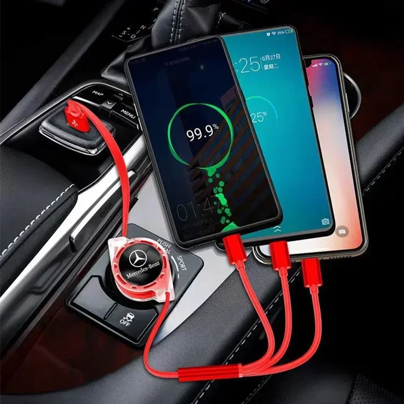 Car Interior Phone Data Cable 3 In 1 Retractable Charging Wire For Mercedes Benz GLE GLS CLS GLC CLA GLA GLK C197 R231 W167 W247