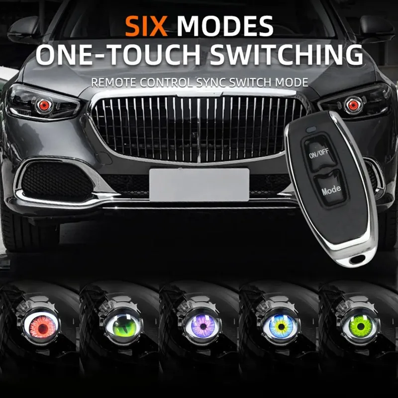Dynamic Devil Eye LED Car Lens Headlight with Remote Control Big Eye Ball 6/33 Modes Aggressive Devil Eye Styling Retrofit