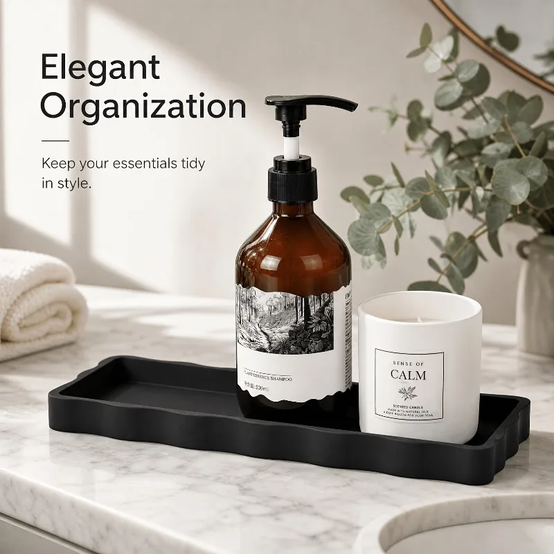 Silicone Soap Dispenser Tray, Bathroom Sink Vanity Tray, Suitable for Top of Vanity, Toilet Tray, for Placing Bathroom Supplies