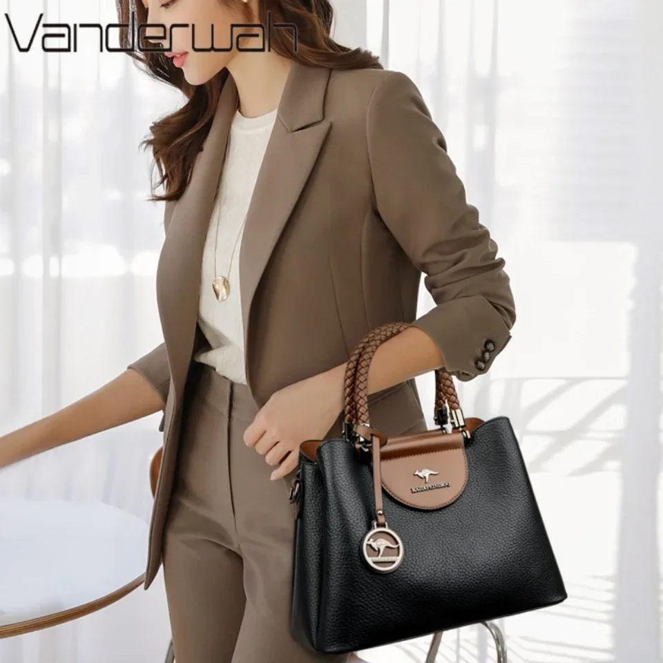 VANDERWAH 3 Layer Design Women\'s Handbags Luxury Designer Shoulder Crossbody Bags High Quality PU Leather Ladies Casual Tote Bag