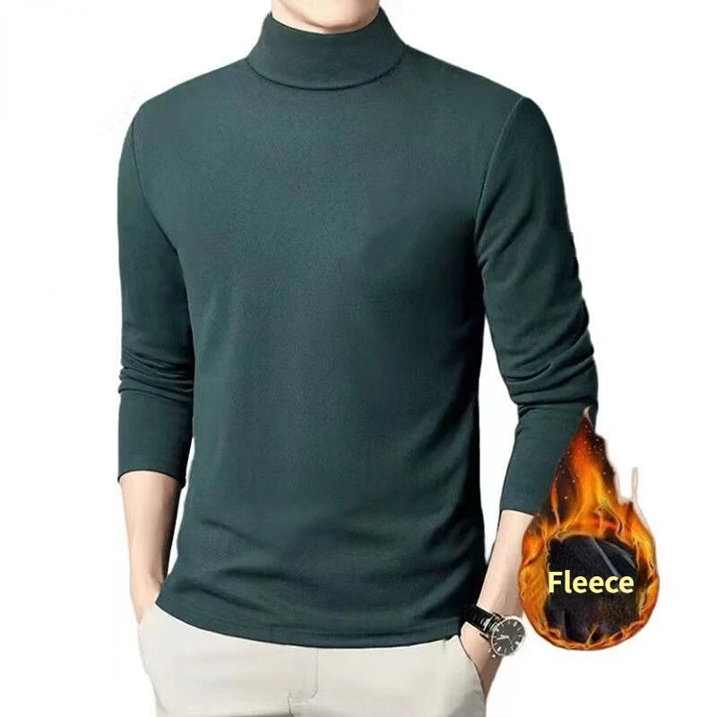 Turtleneck Thicken T Shirt for Men Basic T Shirt Fleece Autumn Winter Long Sleeve Tops Undershirt Solid Color 2022 New