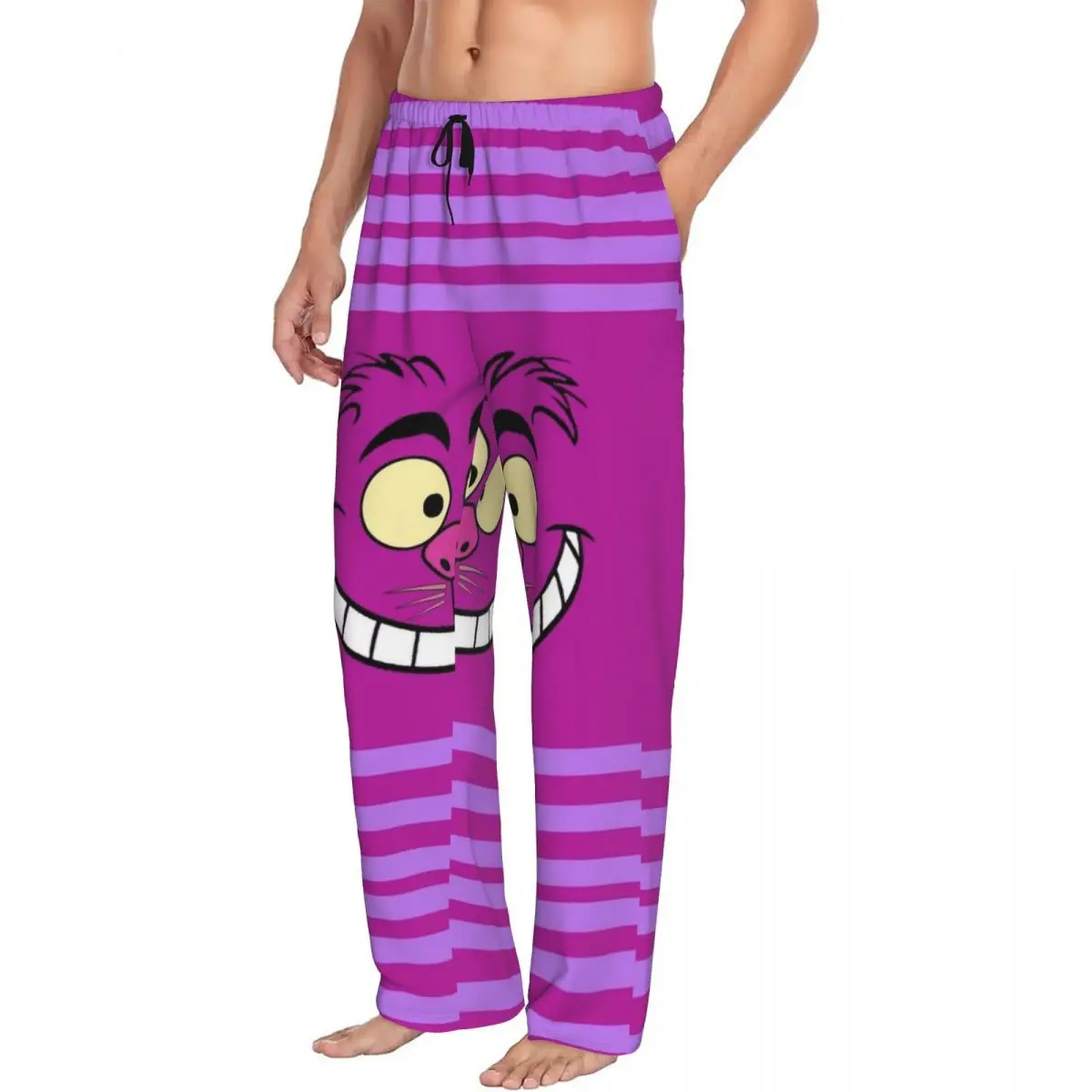 مخصص أليس في بلاد العجائب شيشاير القط بيجامة السراويل الرجال ملابس خاصة صالة النوم قيعان تمتد مع جيوب