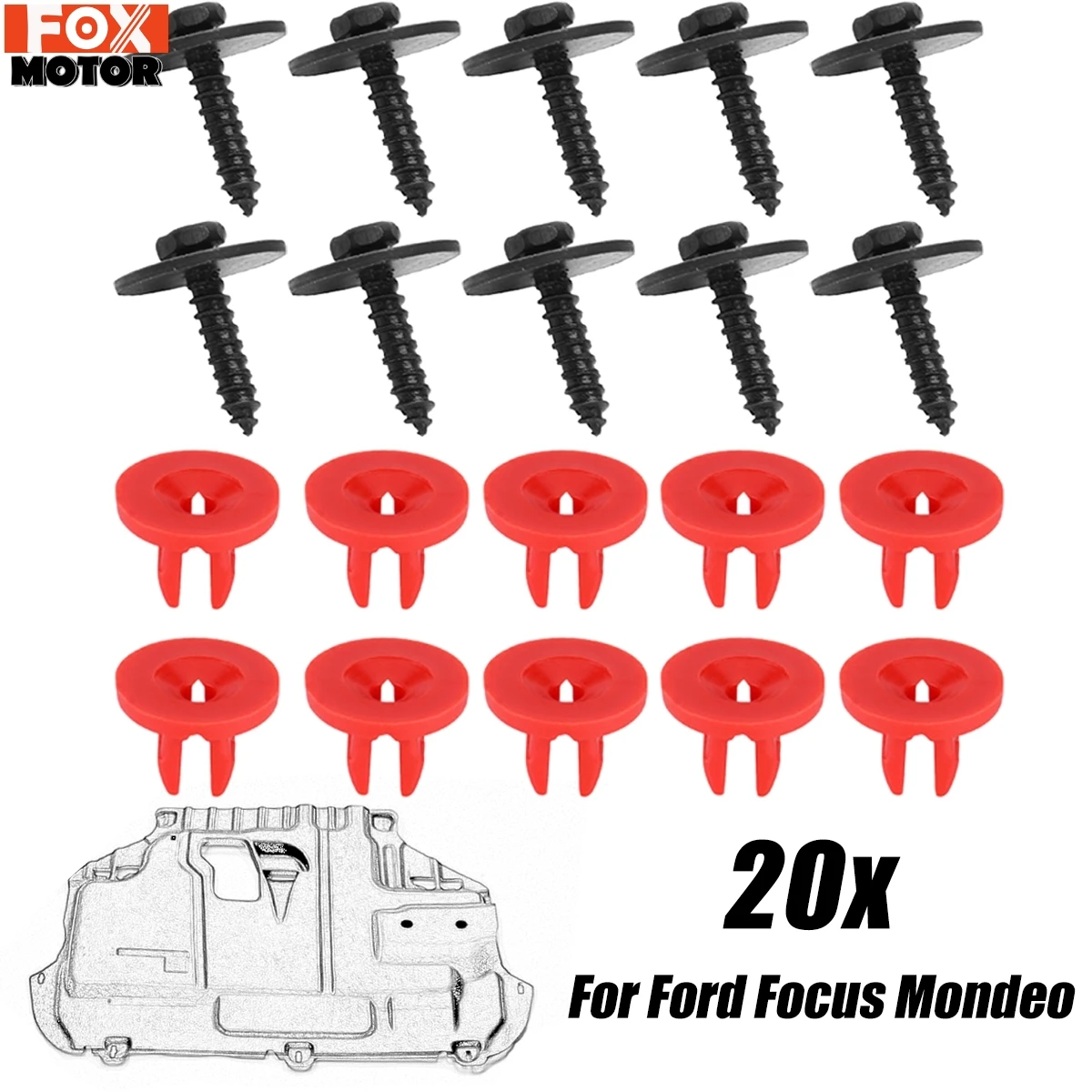 20X for Ford Focus MK2 MK3 Mondeo MK3 MK4 C-Max S-Max Galaxy Engine Undertray Cover Clips Screws Bottom Cover Shield Guard