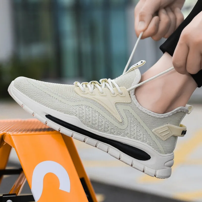 

2025 однотонная дышащая мужская обувь из тканой сетки большого размера на шнуровке, удобная высококачественная новая повседневная легкая спортивная обувь