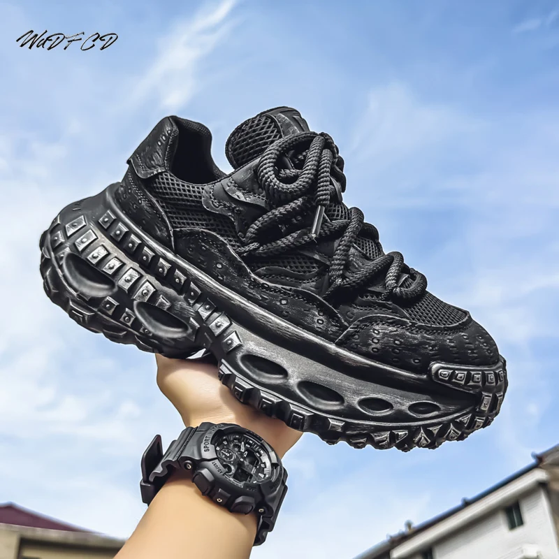Chunky Sneakers Mens Designer Tire Sole Sport Shoes Fashion Casual Leather Fabric Breathable Height Increased Platform Gym Shoes