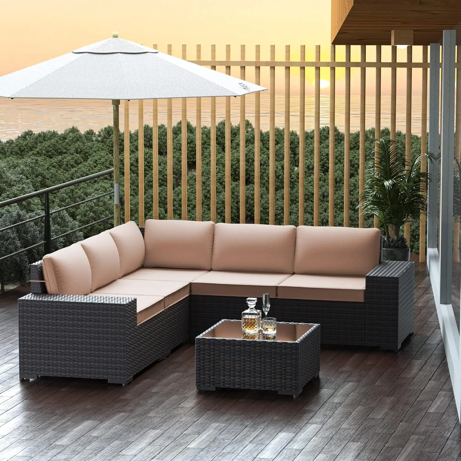 

Outdoor Patio Furniture Set, 6 Pieces Outdoor Furniture All Weather Patio Sectional Sofa PE Wicker Modular Conversation Sets