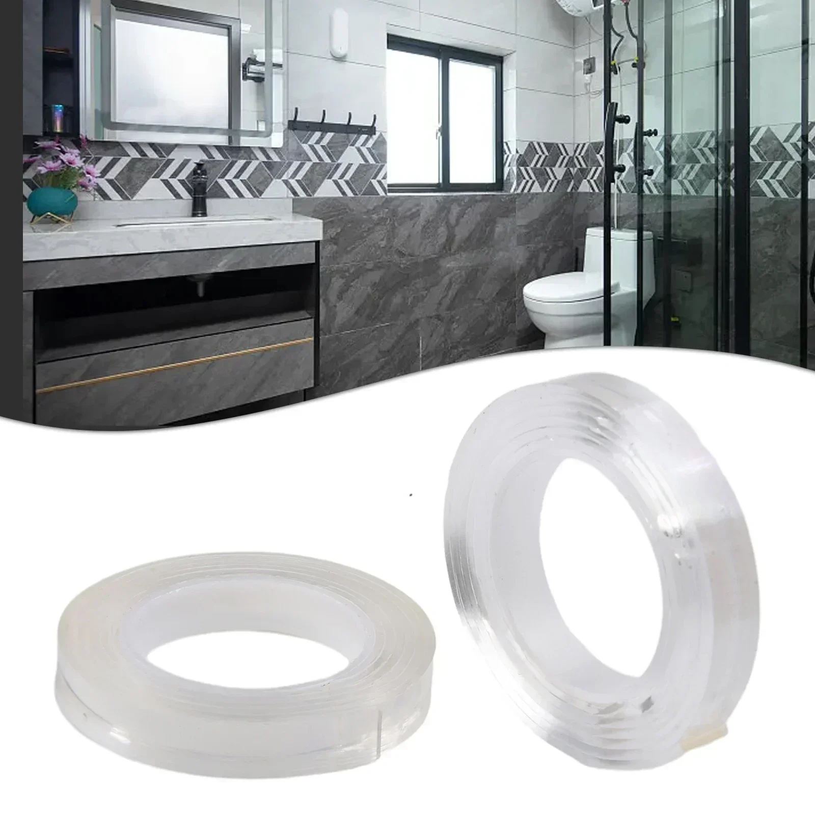 2pcs 2mm×1cm×1m /Tape Double Sided Tape/ Reusable Waterproof Adhesive Tape For Tiles /Marble Metal/ Glass Wood Plastic