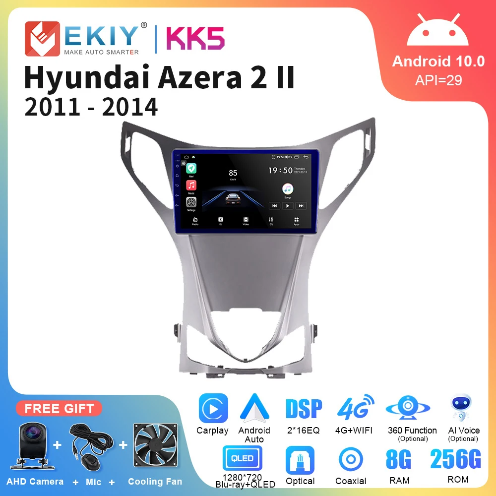 EKIY KK5 QLED Car Radio For Hyundai Azera 2 II 2011-2014 AI Voice Multimedia Video Player Carplay Navigation Android 10 2din DVD