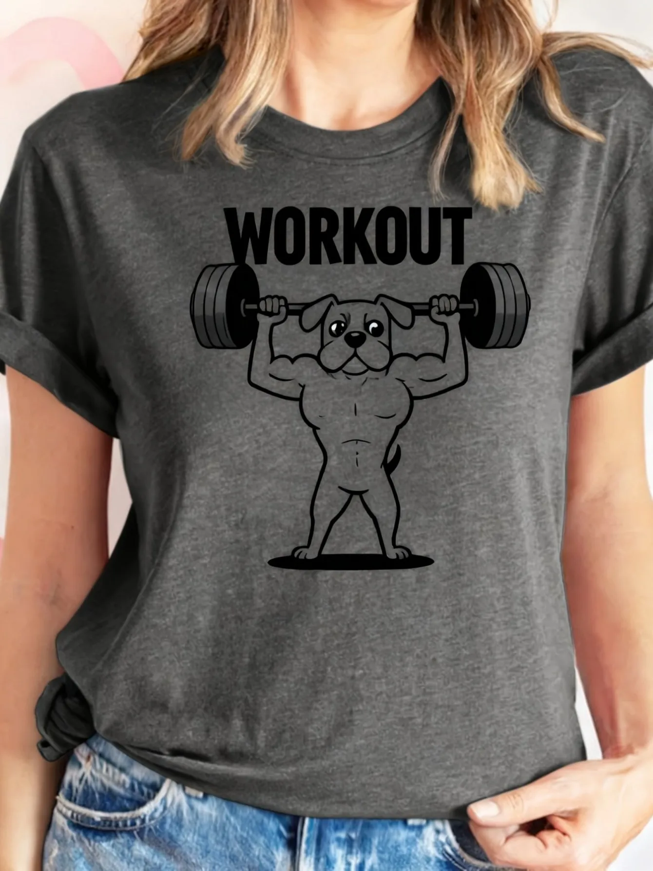 

Plus size women's short sleeve T-shirt Workout Dog Lifting Barbell comfortable soft fabric summer outfit women's clothing