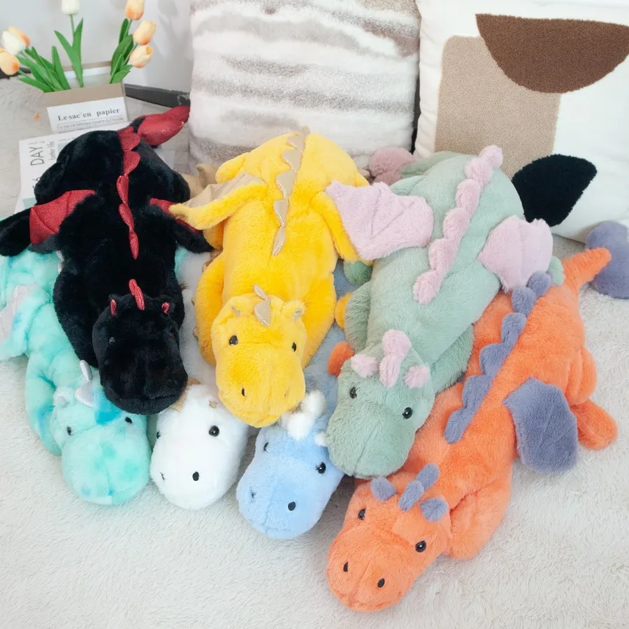 Large 36in Cute Dragon Stuffed Animal Plush Toy Soft Sky Blue Pterosaur Plushie Giant Fuzzy Dinosaur Pillow with White Wings Cu