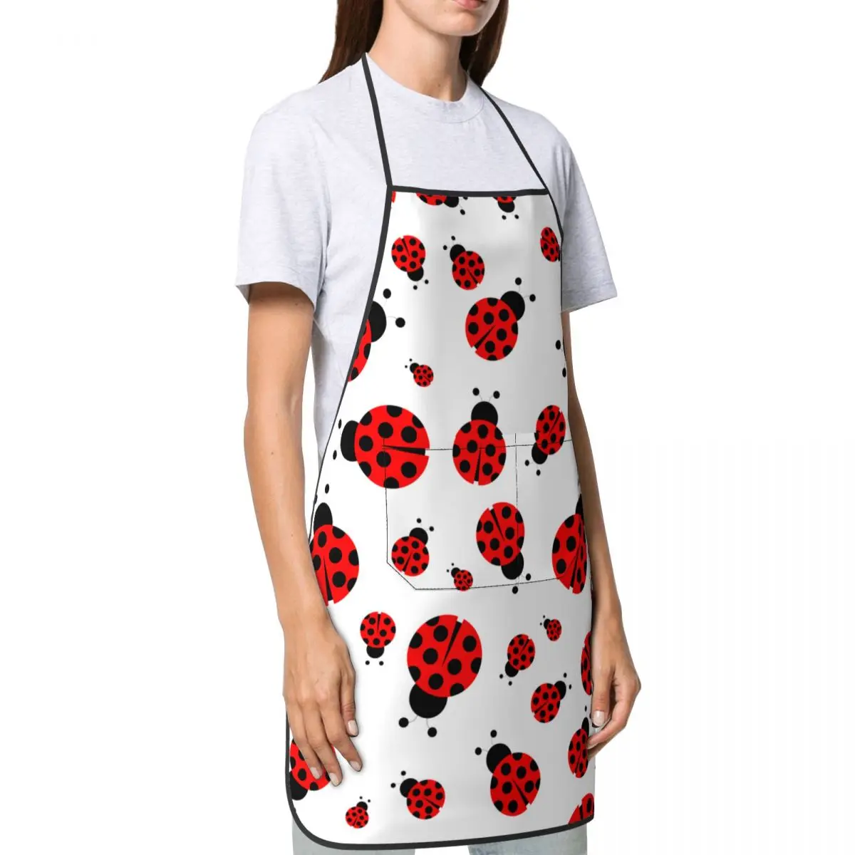 Kitchen Aprons For Woman Men Ladybug Chef Work Apron For Grill Restaurant Bar Shop Cafes Beauty Nails Studios Uniform