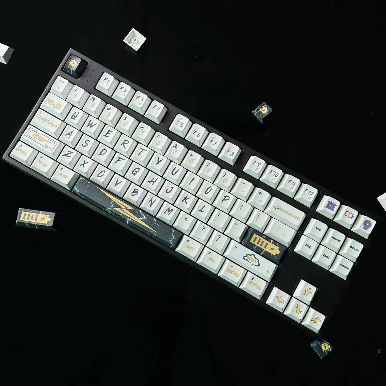 Thunderbolt keycap 129 klawiszy nasadki na klawisze z PBT profil wiśniowy gorąca sublimacja nasadki na klawisze MX dla 60/75/87/108 klawiatura mechaniczna niestandardowe DIY