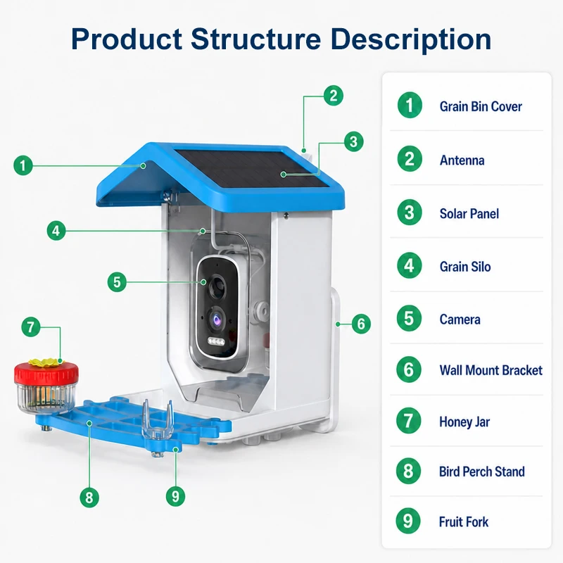 Solar Bird Feeder With Camera AI Bird Recognition Bird Feeder Wireless Smart For Bird Feeder With 5MP HD Camera And App Alerts view 2