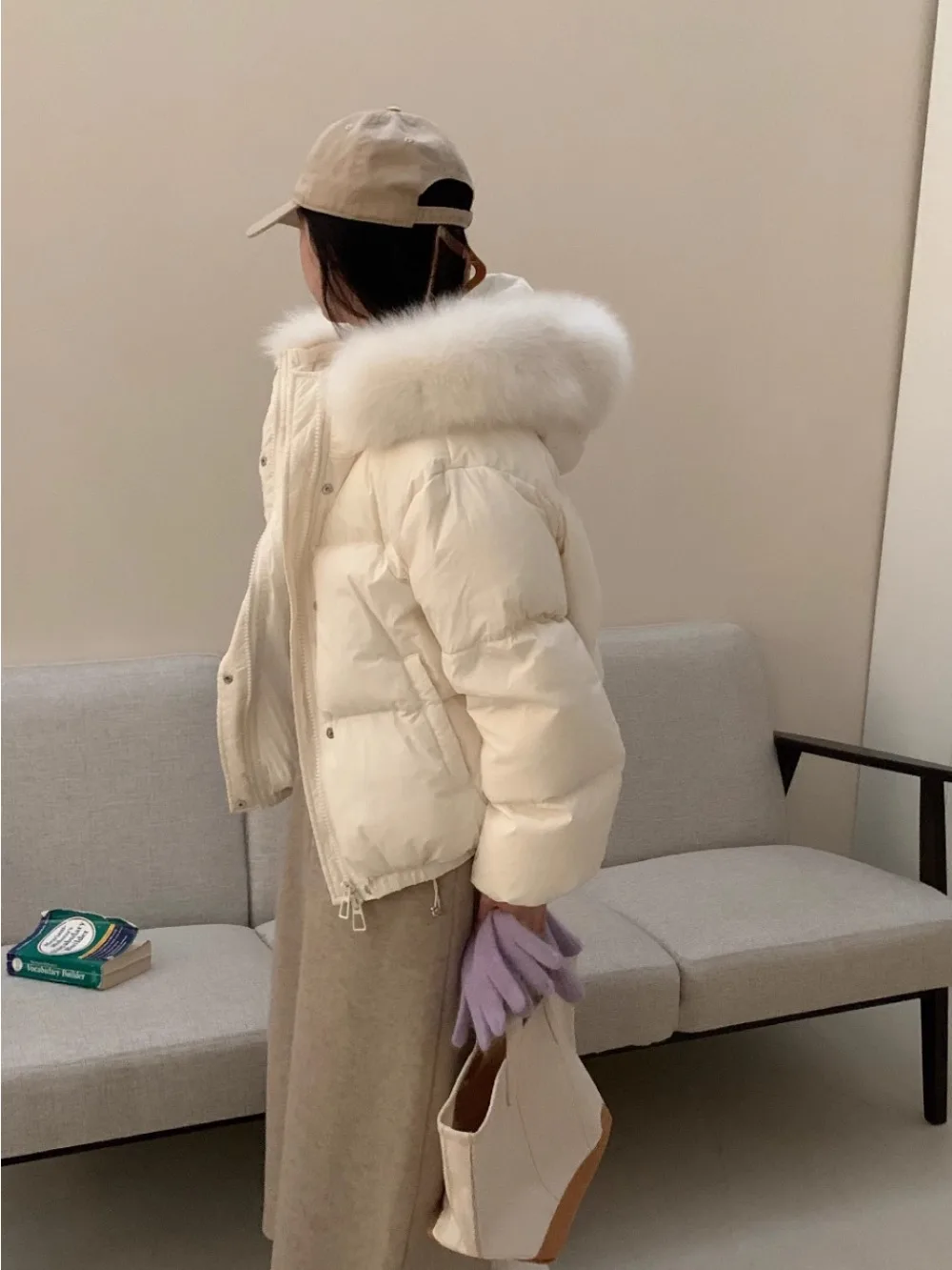 Real Big Fur Collar Hooded Coats Down Jacket Women Winter Fashion White Duck Down Jackets Female Ladies Short Loose Overcoats