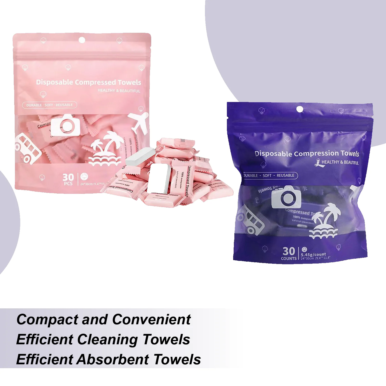 Compressed Towel Tablets 30 Pieces Soft Absorbent Compressed Facial Towels Travel Washcloths For Bathroom Camping Hotel Gym Spa