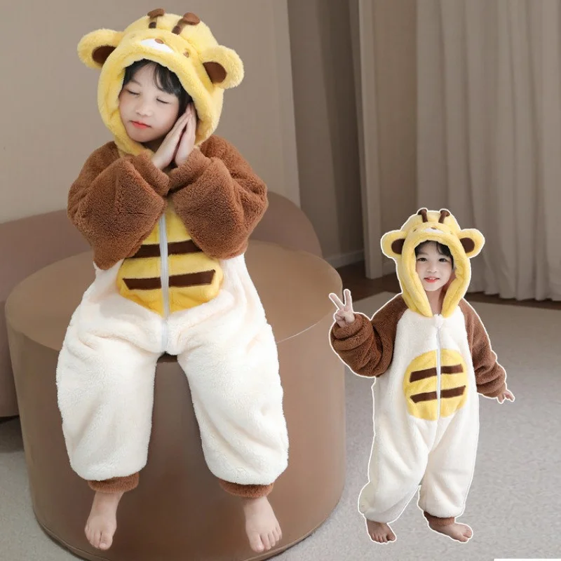 

Детский комбинезон-пижама «Пчелка»: милый желтый костюм с животными, пушистая пижама с капюшоном для косплея пчелы, Новый год