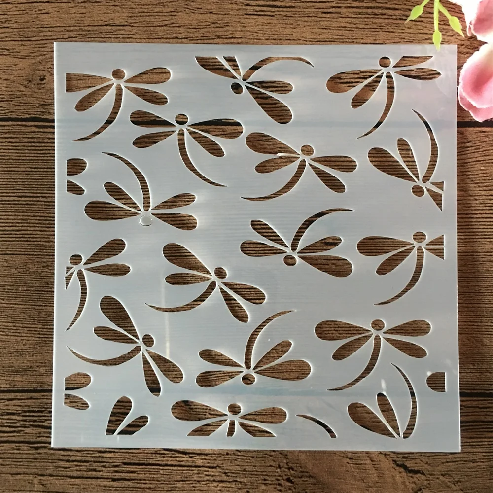 8Pcs/Set 13*13cm Bee Dragonfly Irregular Line DIY Layering Stencils Painting Scrapbook Coloring Embossing Album Decor Template