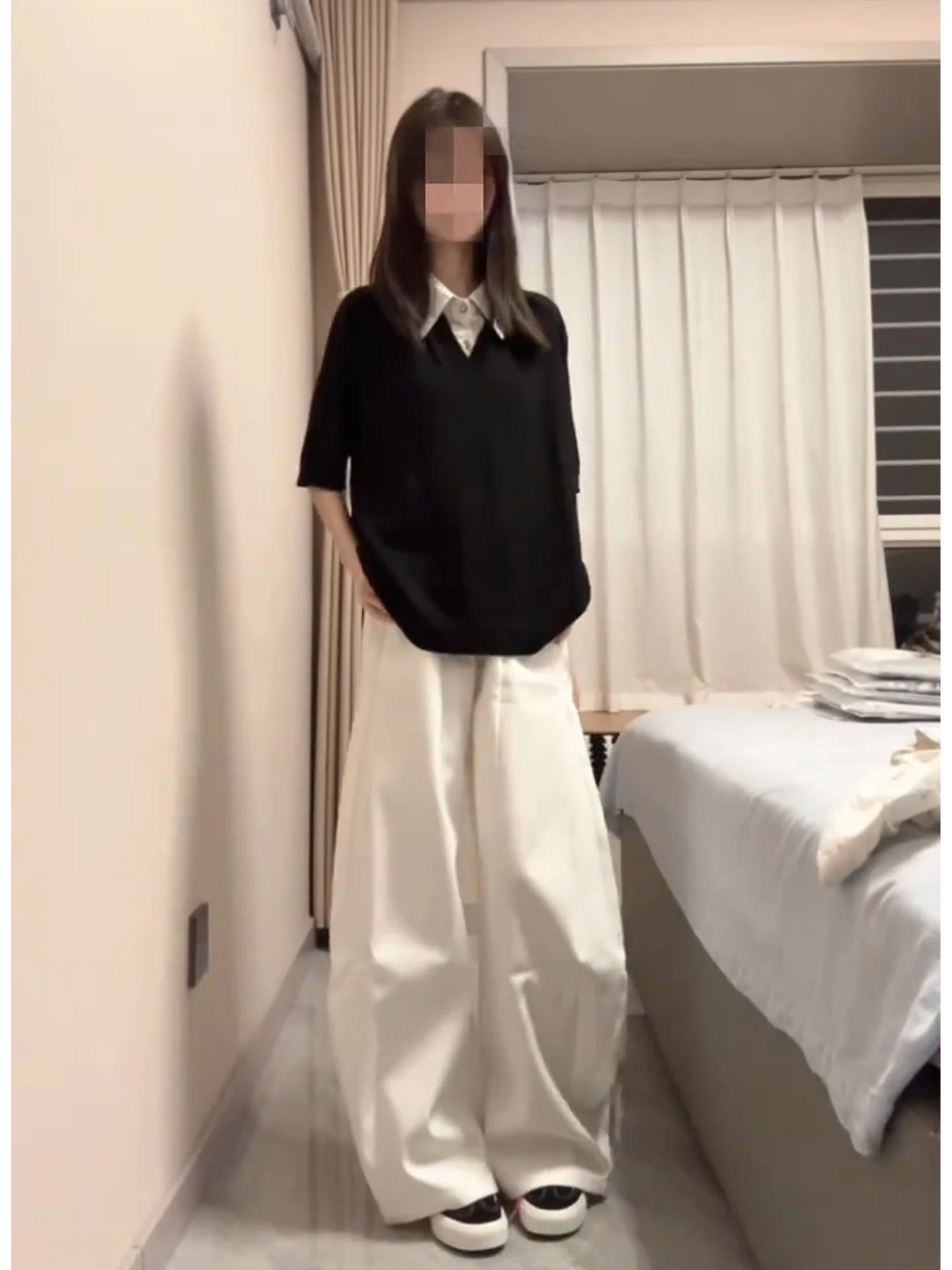 White Summer Thin Breathable Ice Silk Loose Wide Leg Pants High Waist Slimming Straight Cut Trousers for Men And Women