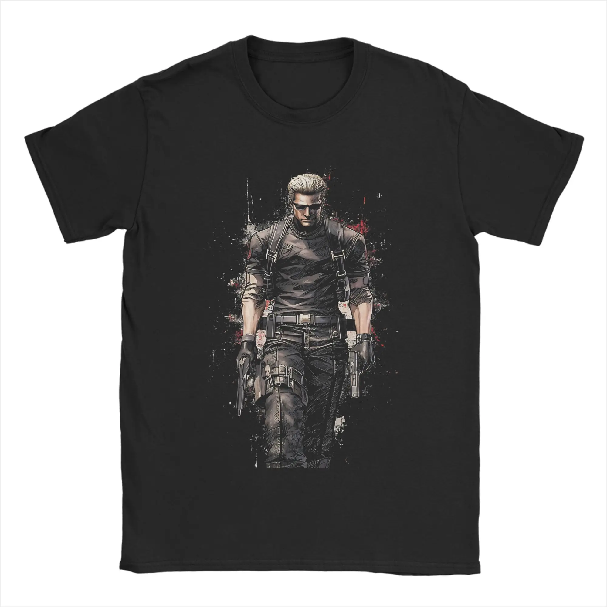 Print Albert Wesker  Art  Tshirts Men Round Neck Short Sleeve Tops Shirts Cotton Summer Top Tee