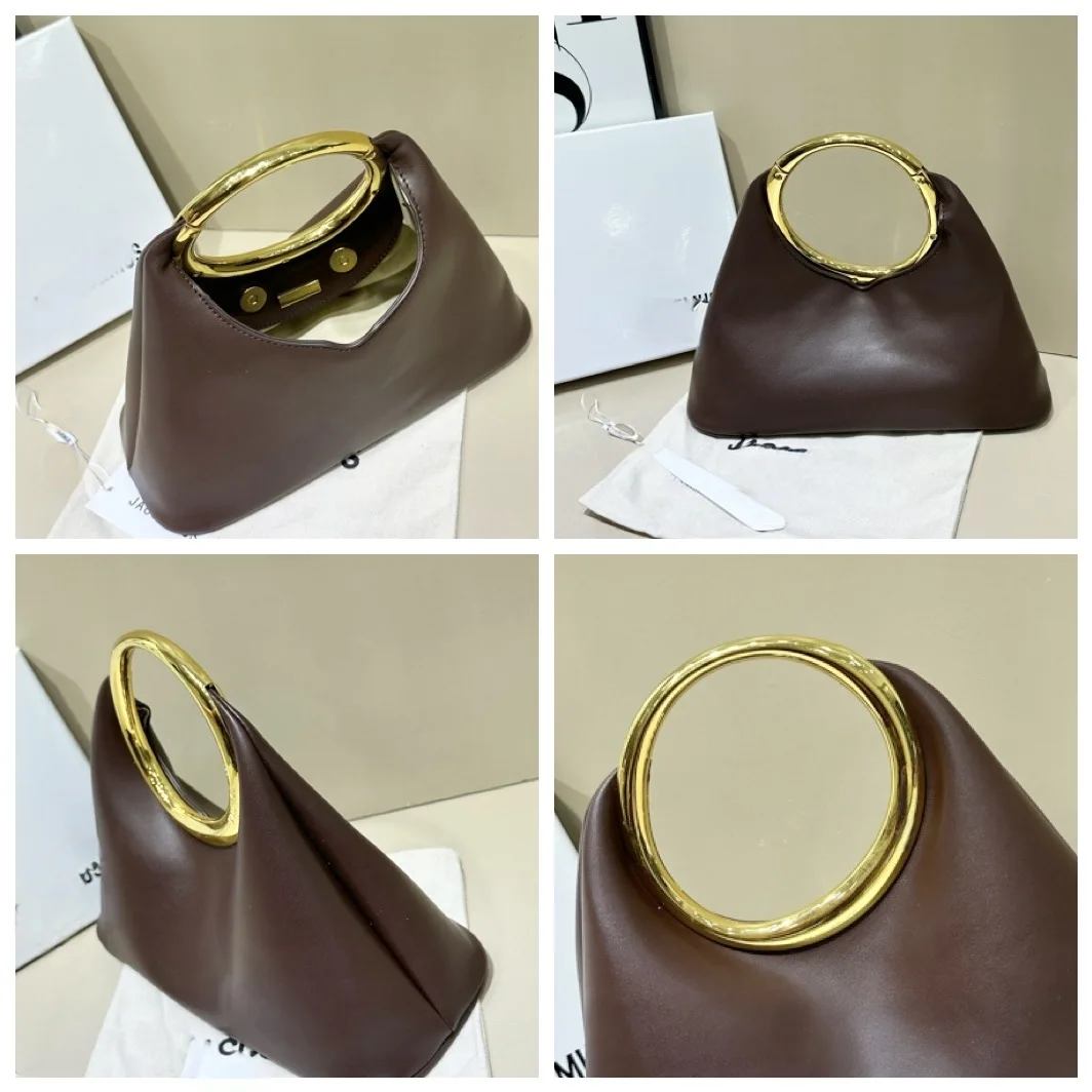 Metallic Ring Handle Women Handbag Luxury Designer Bags for Women Shoulder Bag High Quality PU Leather Evening Bag NEW Clutch