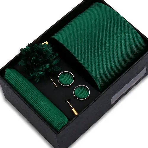Top Quality Solid Color Ties Hanky Cufflinks Brooch Set Elegant Jacquard Necktie For Men Business Wedding In Gift Box Gravatas - Image 16
