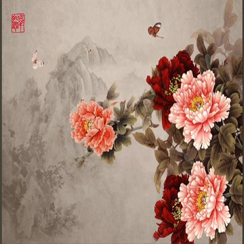 

Индивидуальные настенные панно ручной росписи с цветочными и птичьими узорами, винтажные классические китайские обои для декора гостиной и спальни