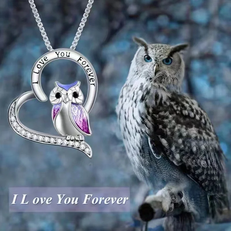 

I Love You Love Owl Necklace 925 sterling silver pendant, fashionable and high-end women's