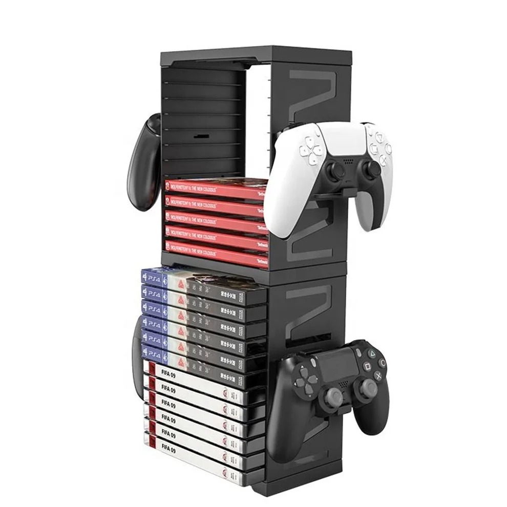 1pc Game Disc Card Storage Tower Holder For Ps5/X-BOX SX/SS Game Disc Storage Rack With 4 Game Controllers Storage Rack