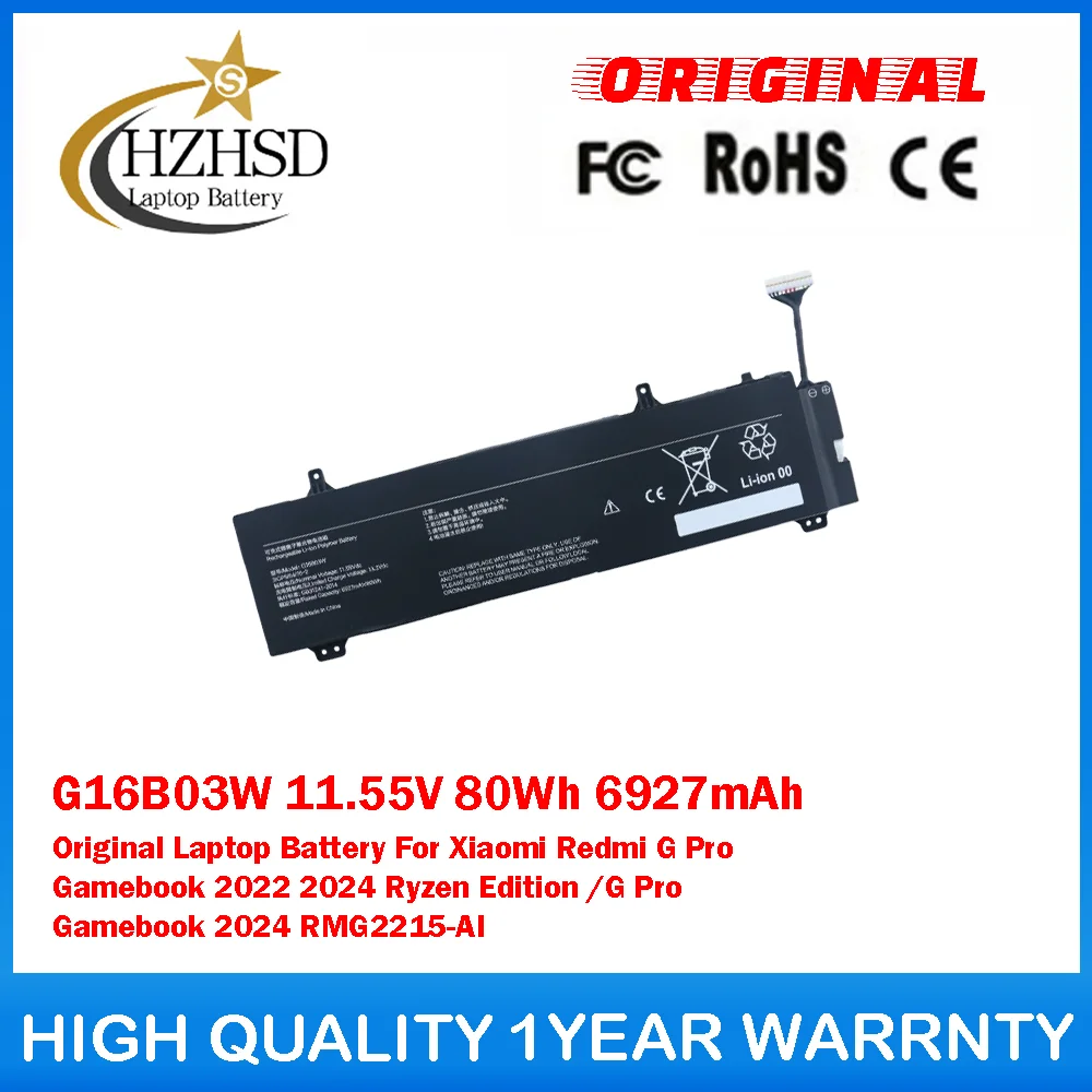 

G16B03W 11.55V 80Wh 6927mAh Original Laptop Battery For Xiaomi Redmi G Pro Gamebook 2022 2024 Ryzen Edition /G Pro Gamebook 2024