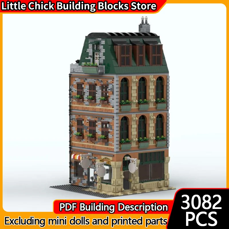

Street View Model MOC Building Bricks Building With Rooftop Restaurant Modular Technology Children Holiday Gifts Assemble Toys