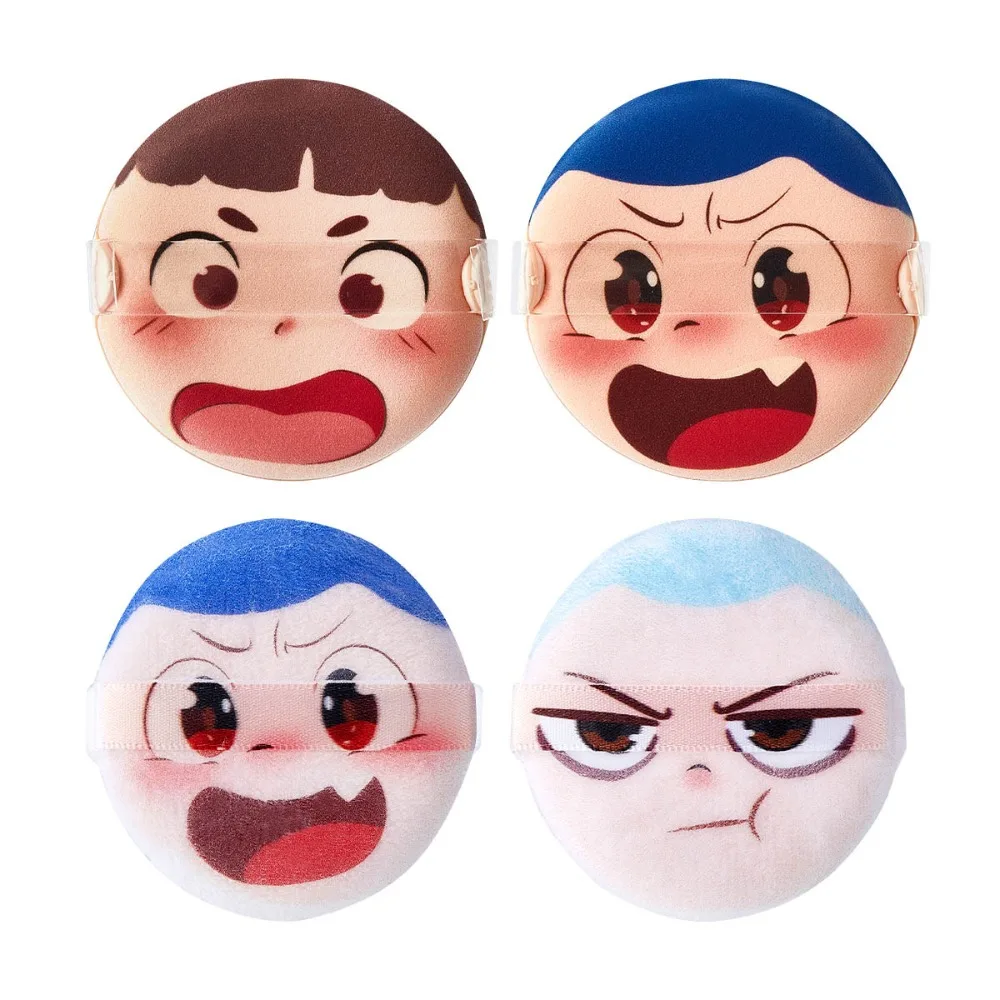 만화 캐릭터 화난 표정 화장 퍼프 벨벳 파우더 퍼프 플로킹 페이스 메이크업 스펀지 세척 가능 가벼운 메이크업 도구
