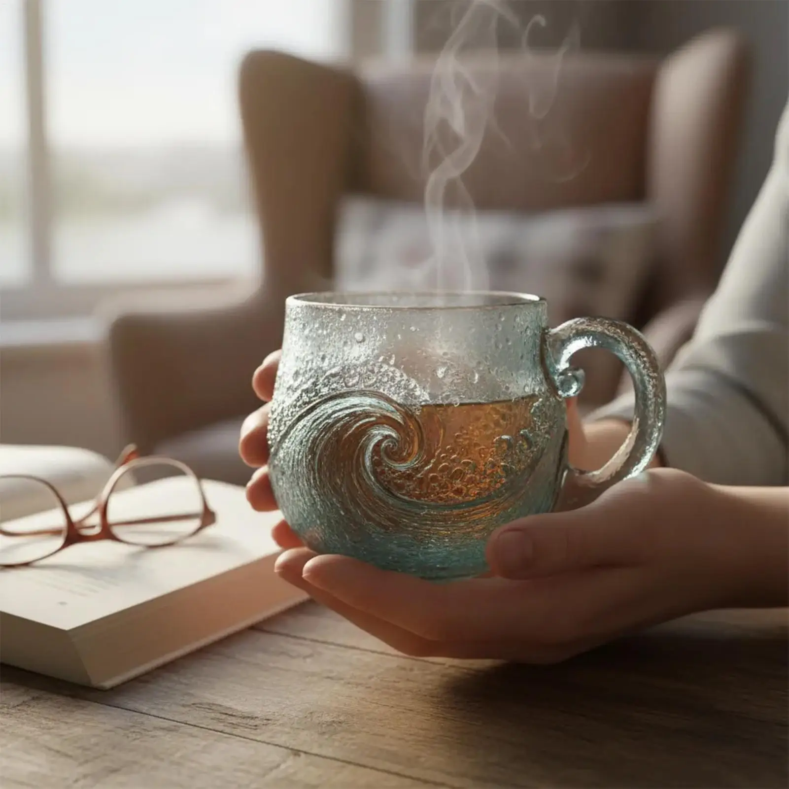 

Стеклянная кружка 300 мл, волнистая конструкция, бутылка для воды с ручкой, прозрачная кофейная кружка для детей, пляжного дома, офиса, для женщин, мужчин, взрослых, дома