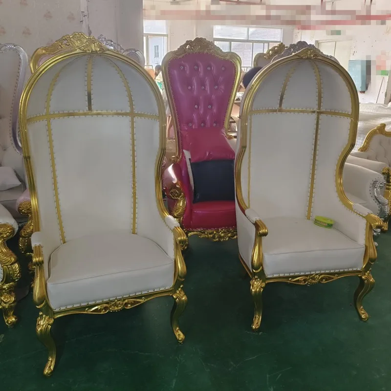 European Neoclassical Princess King Birdcage Chair Hotel Clubhouse Hall Decoration Image Solid Wood Carving Hair High Back Chair