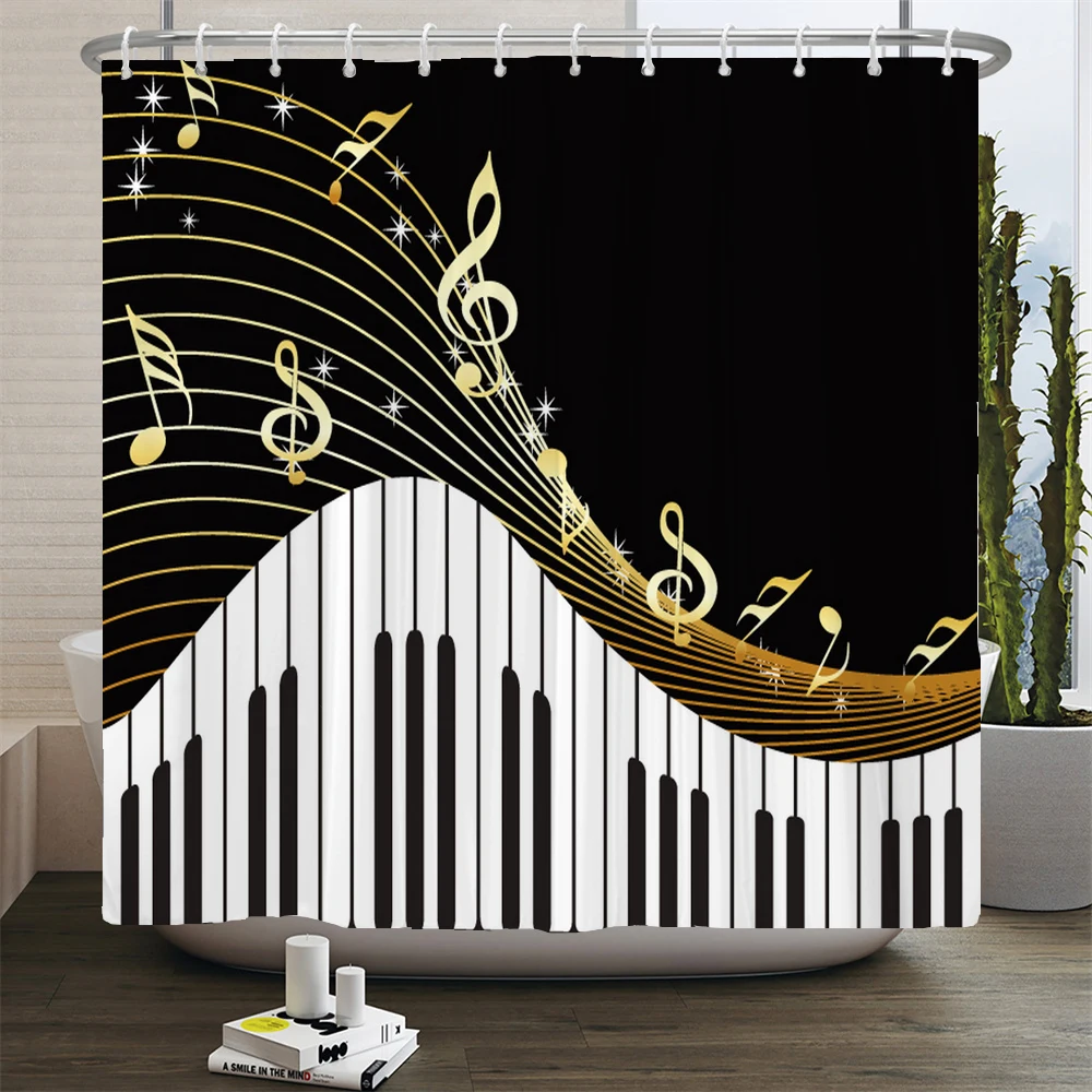 Musical Note Guitar Shower Curtain Music Rock style Print Waterproof Fabric Bathroom Curtains With Hooks Home Decor Curtain