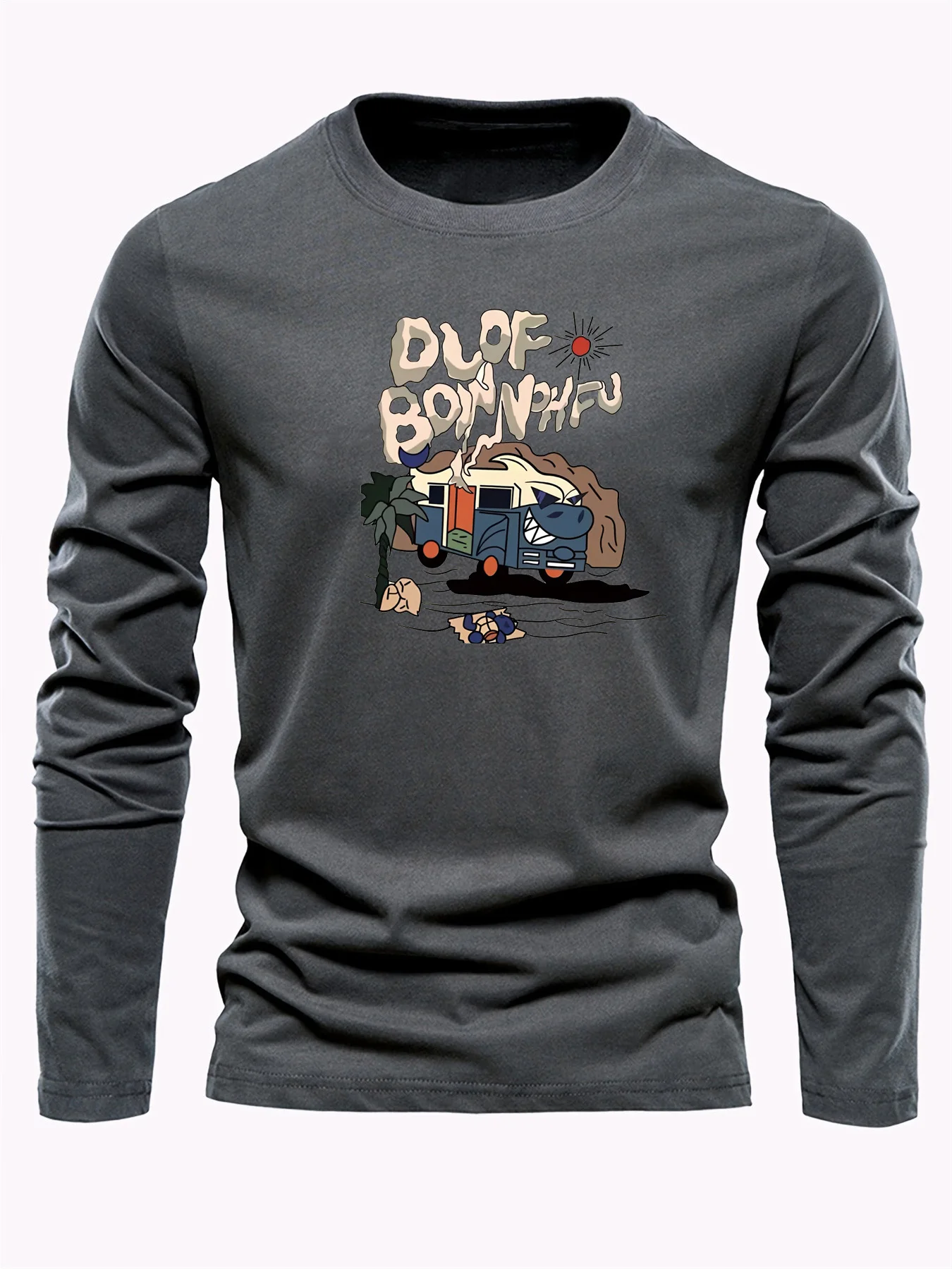 100% pure cotton men's long sleeved round neck loose cartoon