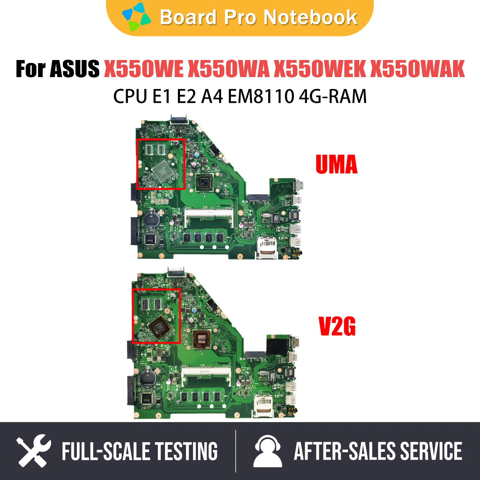 

Laptop motherboard for ASUS X550WE X550WA X550WEK X550WAK X552W Notebook Mainboard E1 E2 A4 EM8110 CPU 4GB RAM Systemboard