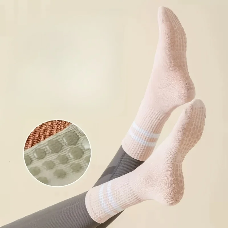 5 pares feminino profissional antiderrapante indoor fitness grip pilates esportes yoga meias