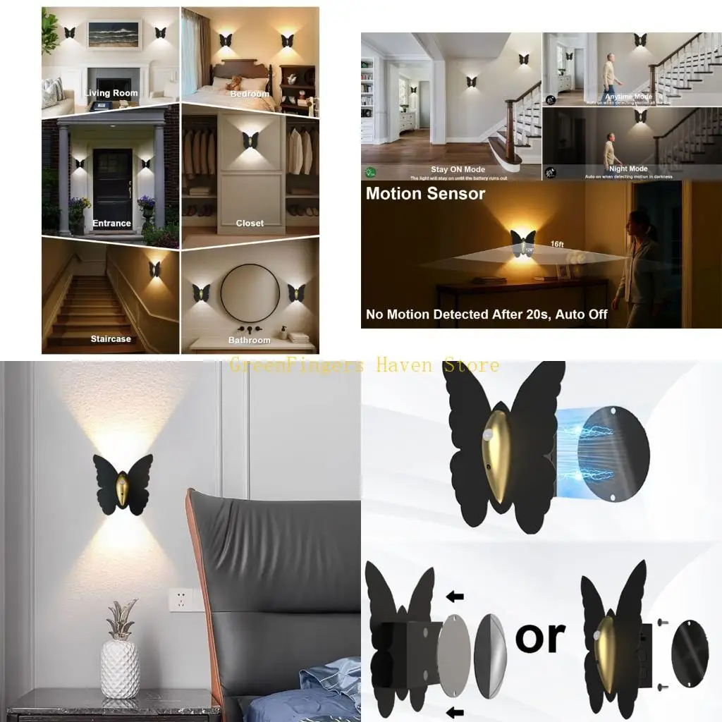 

F68D перезаряжаемый атмосферный светильник в форме бабочки магнитный беспроводной настенный светильник перезаряжаемый прожектор