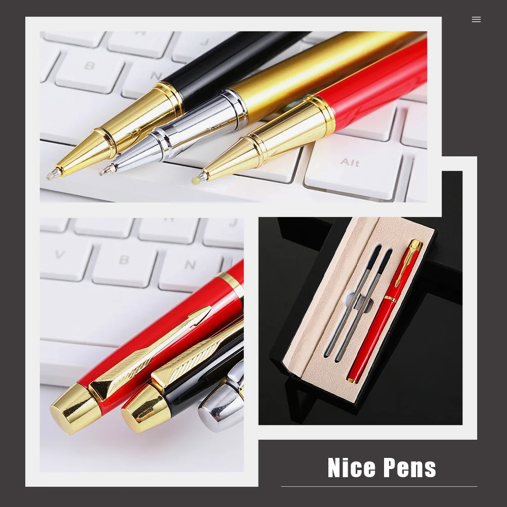 

1 Set Office Roller Metal Ballpoint Black, Refillable Stainless Steel Pen Set For Business Meeting Signature, Conference Teacher