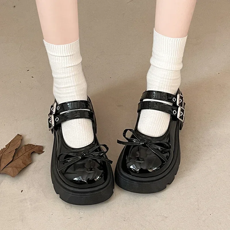 

Женская обувь 2025, брендовая женская обувь Мэри Джейн на высоком каблуке, новые модельные туфли-лодочки, женские туфли с галстуком-бабочкой и круглым носком, с пряжкой и ремешком, женские туфли на среднем каблуке