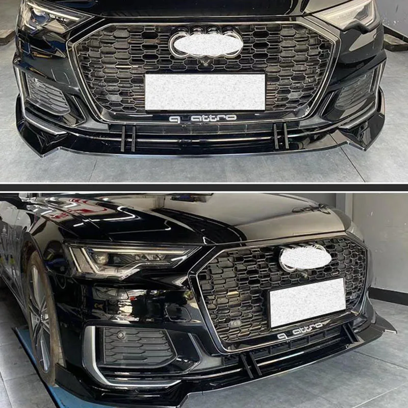 For 3PCS ABS Front Bumper Diffuser Lip Splitter NEW Audi A6 S6 C8 Black Anti - Collision Decorative Accessories Refit 2020 2021